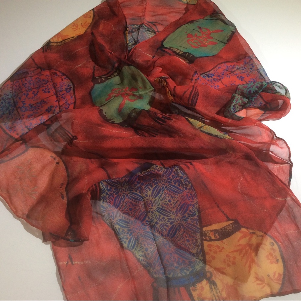 Japanese Chinese Paper Lanterns Red Colorful Scarf